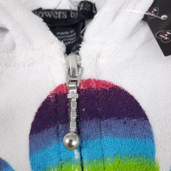 Flowers by Zoe Girls Hoodie 4 White Terry Zip Sweatshirt Rainbow Peace Y2K Retro - Picture 6 of 14